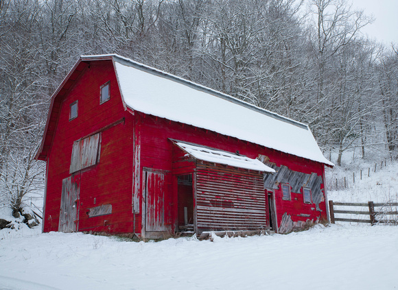 Big Red Barn in Winter